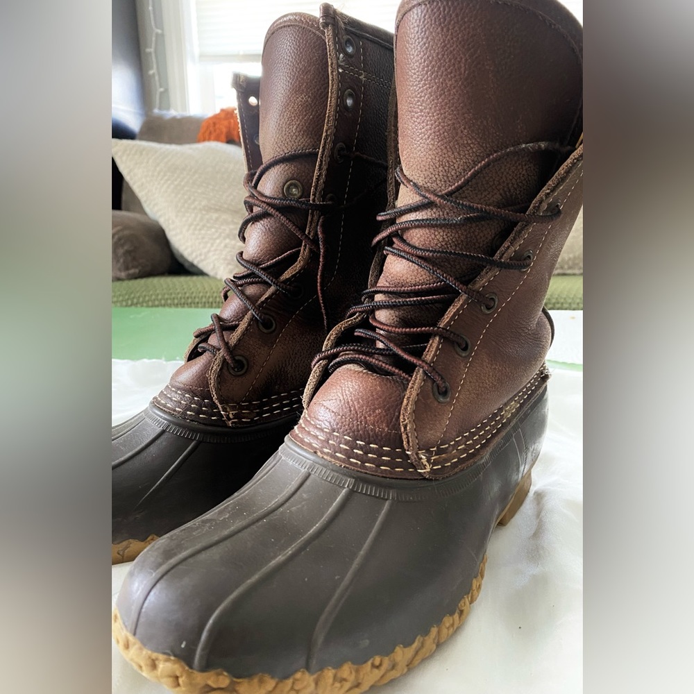 Women's Bean Duck Boots, 10" Shearling-Lined Brown/Brown 6(D), Leather/Rubber